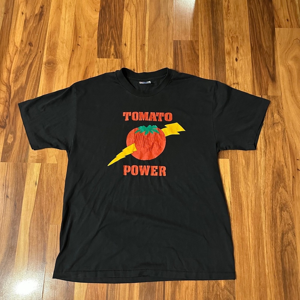 Vintage Hanes Tomato Power Shirt Black Single Stitch Garden Vegan Mens L Health